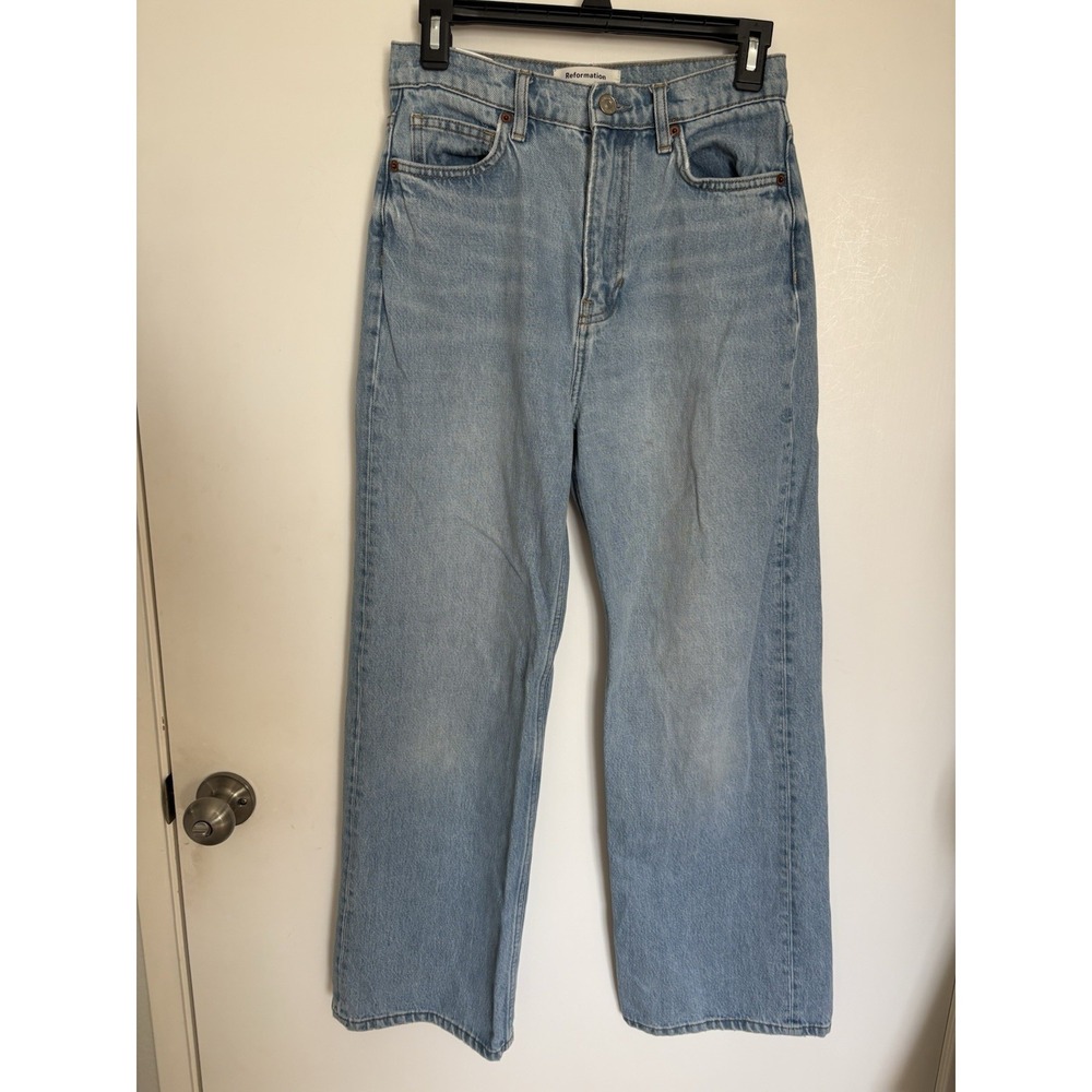 Reformation Women's Wilder High Rise Wide Leg Cropped Jeans Blue Size 26 (28x28)